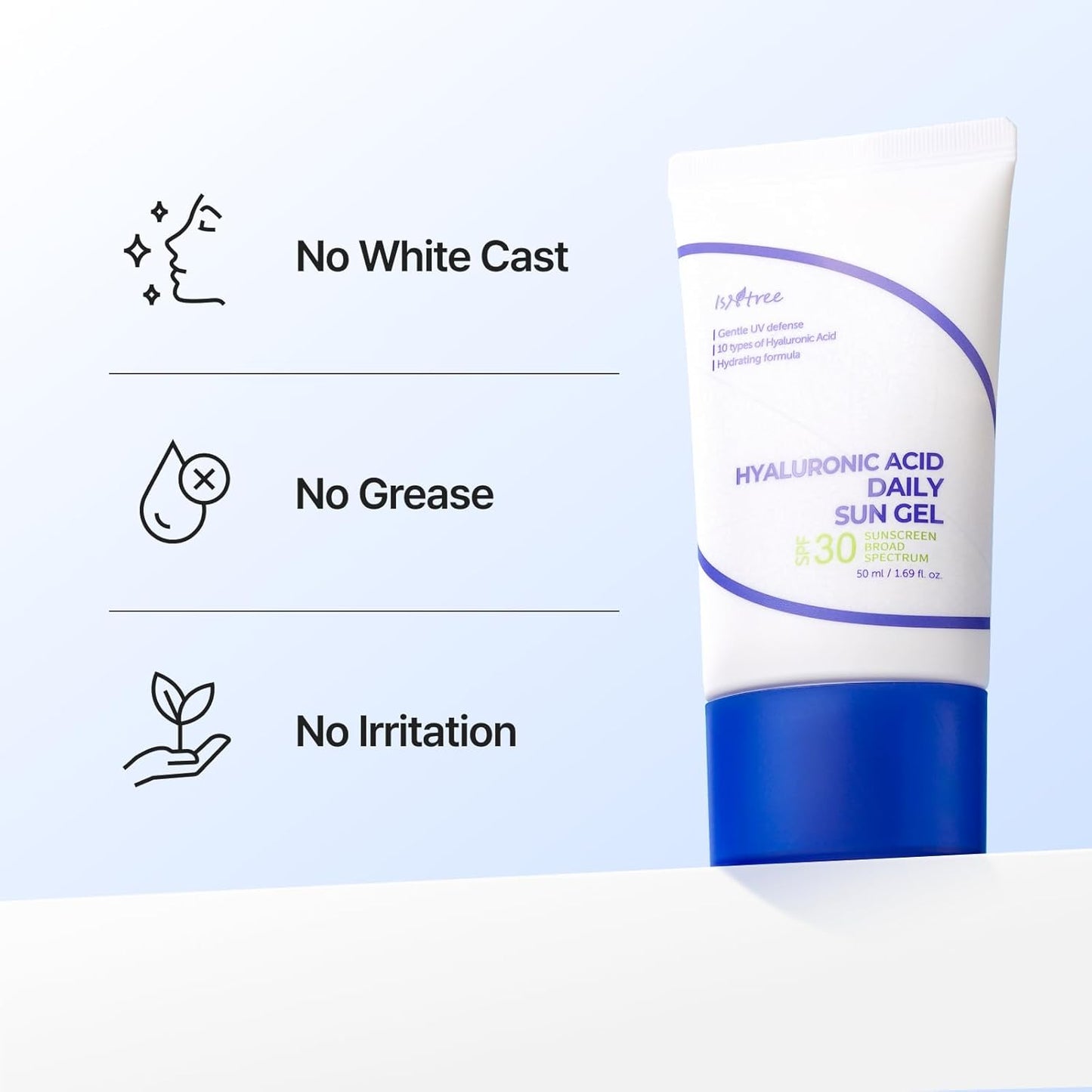 HotISNTREE Hyaluronic Acid Daily Sun Gel SPF 30 | Korean Face Sunscreen with Hyaluronic Acid | Lightweight, Moisturizing Daily Sunscreen, No White Cast, 1.69 fl oz