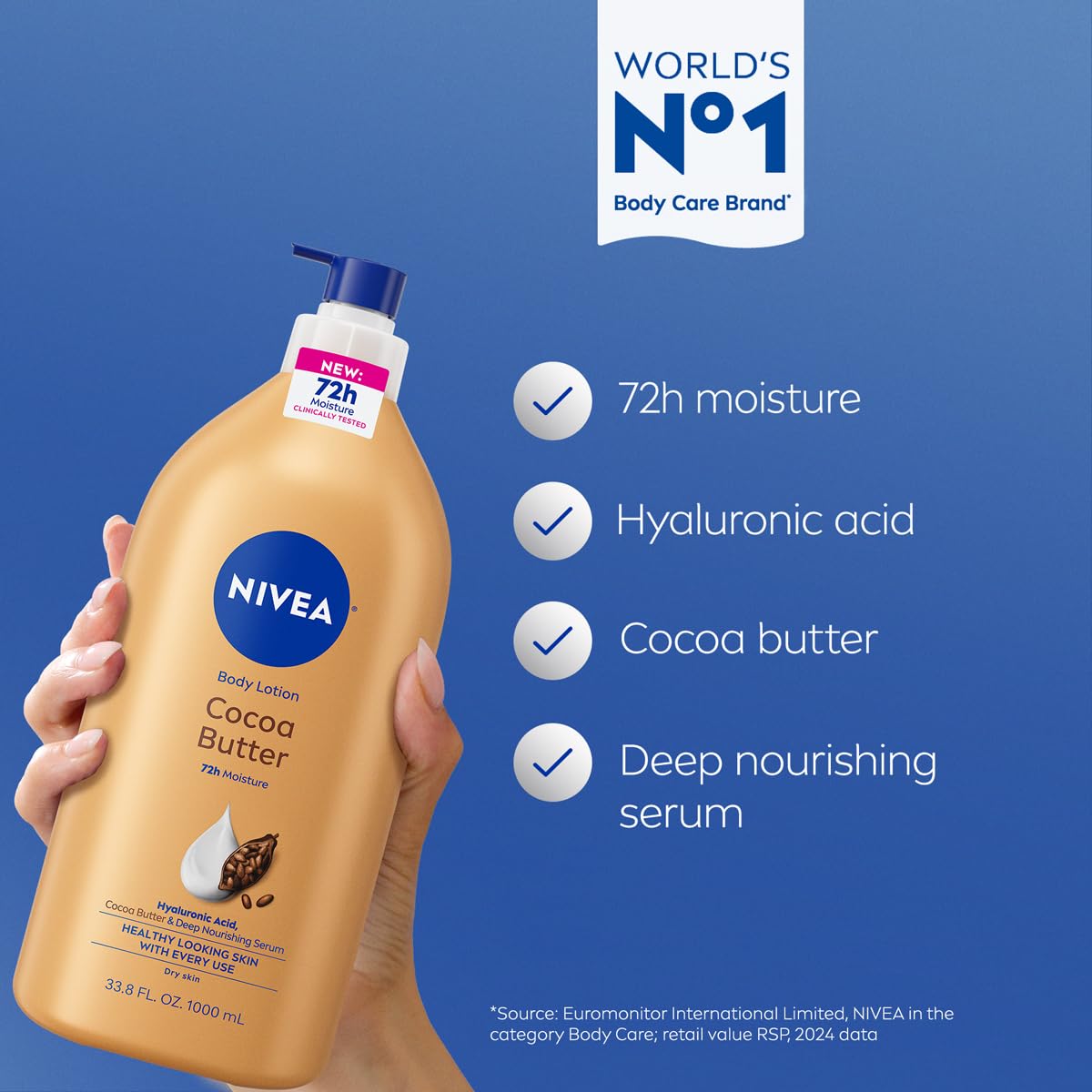 HotNIVEA Cocoa Butter Body Lotion for Dry Skin with Hyaluronic Acid, 33.8 Oz
