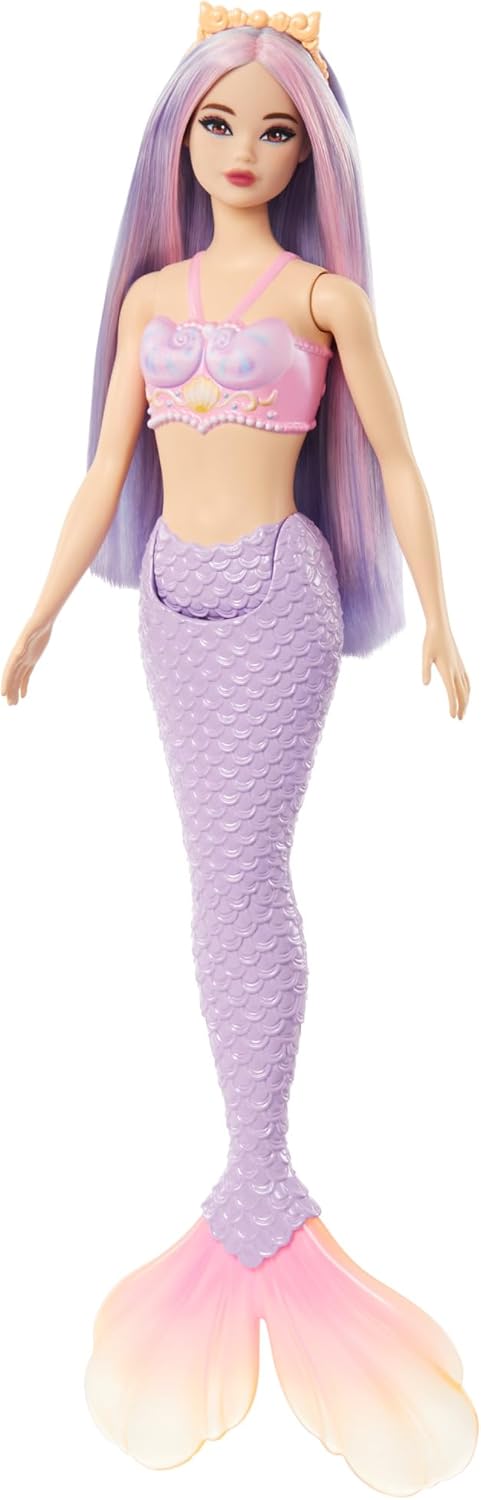 Hot Barbie Mermaid Doll with Pink & Lilac Fantasy Hair & Headband Accessory, Toy with Shell-Inspired Bodice & Lavender Tail