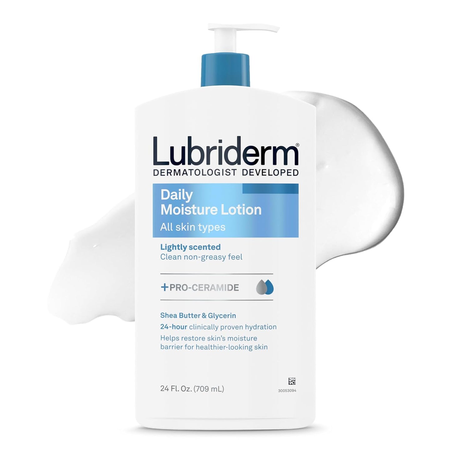 HotLubriderm Daily Moisture Body Lotion + Pro-Ceramide, Body Lotion for Dry Skin, Shea Butter, Glycerin, Lightly Scented Hand Lotion, Non-Greasy 24-Hour Moisturizer, Paraben & Dye Free, 24 Fl Oz