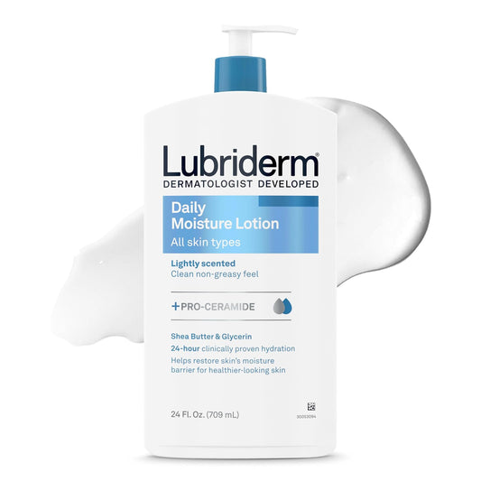 HotLubriderm Daily Moisture Body Lotion + Pro-Ceramide, Body Lotion for Dry Skin, Shea Butter, Glycerin, Lightly Scented Hand Lotion, Non-Greasy 24-Hour Moisturizer, Paraben & Dye Free, 24 Fl Oz