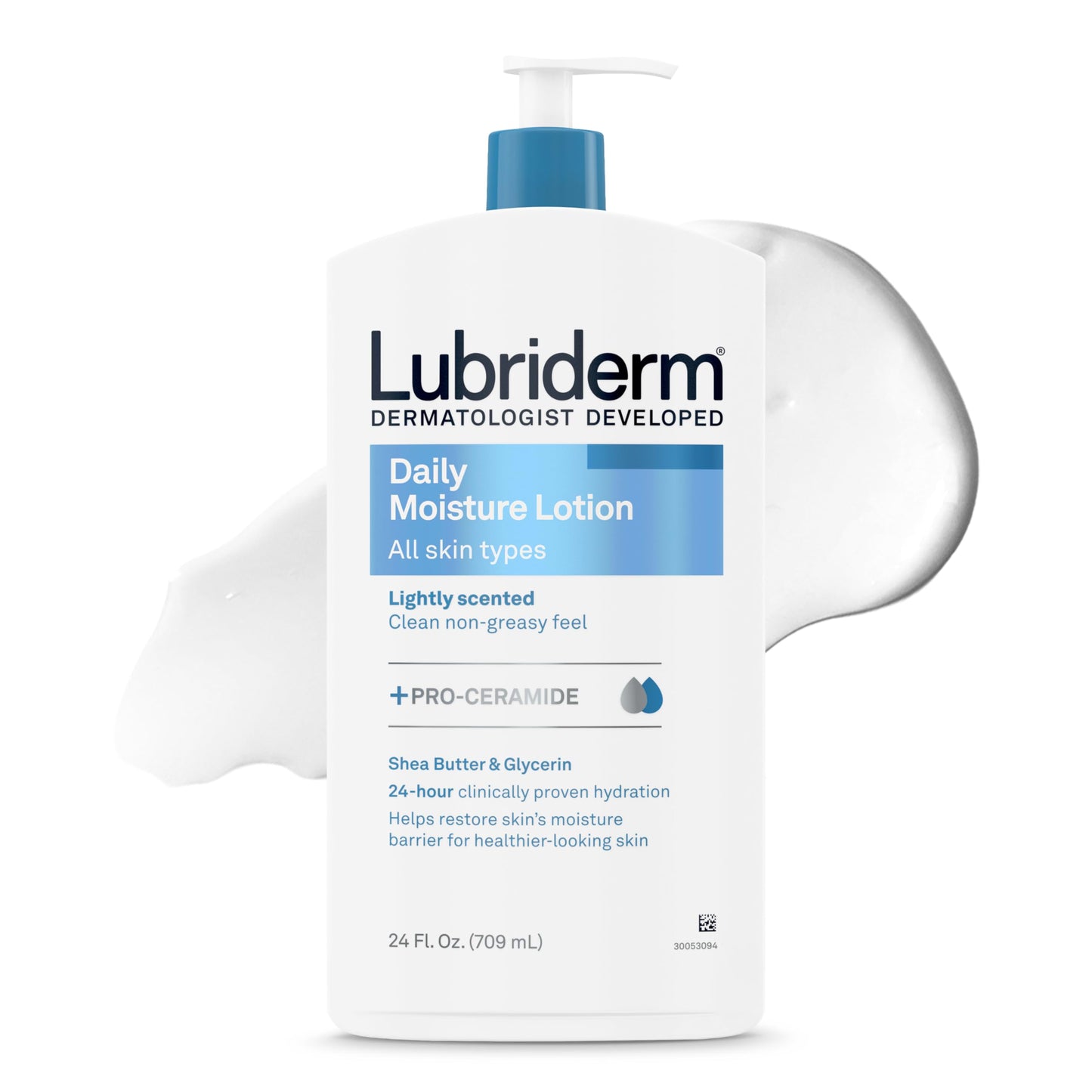 HotLubriderm Daily Moisture Body Lotion + Pro-Ceramide, Body Lotion for Dry Skin, Shea Butter, Glycerin, Lightly Scented Hand Lotion, Non-Greasy 24-Hour Moisturizer, Paraben & Dye Free, 24 Fl Oz