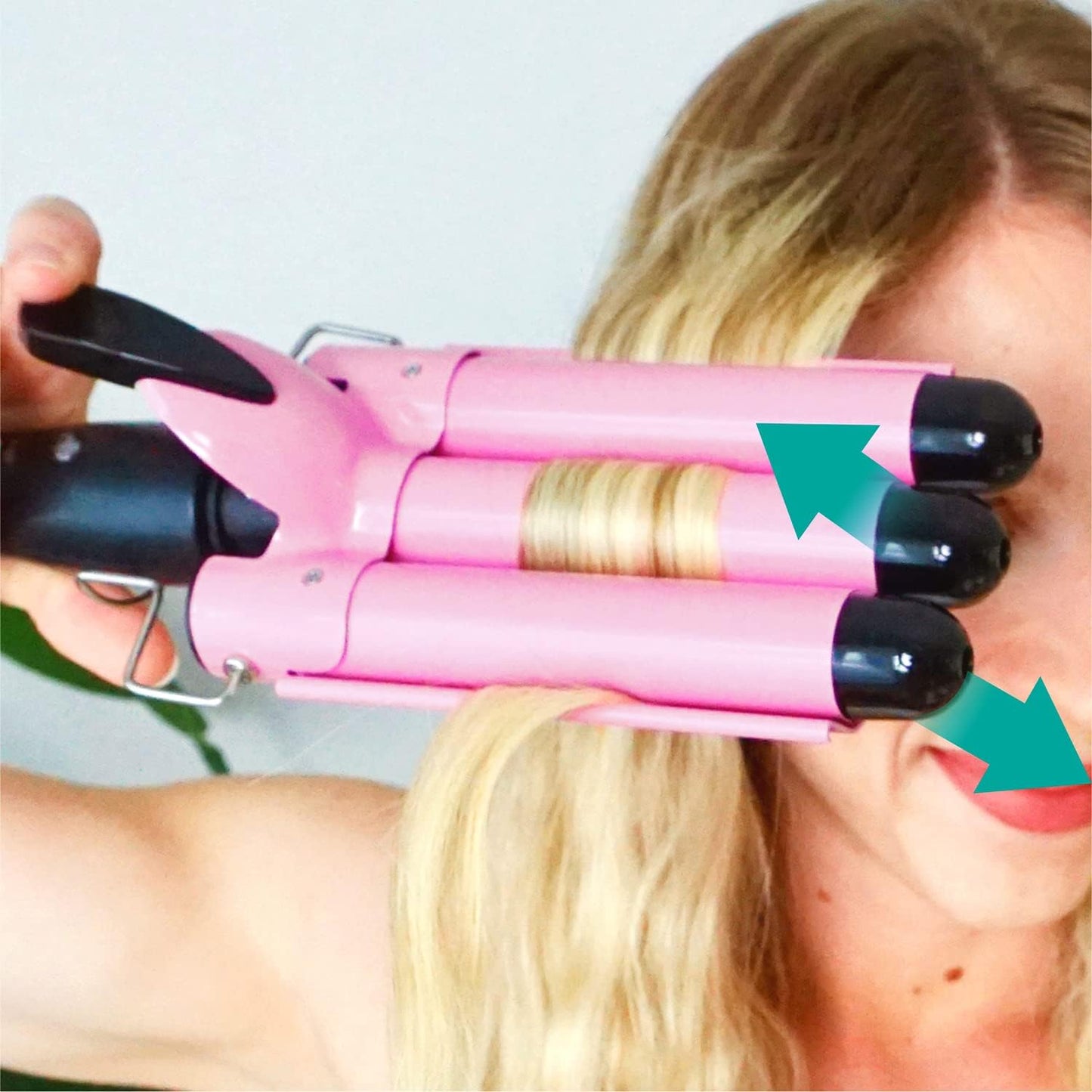 HotTOP4EVER 3 Barrel Curling Iron, 1 inch Crimper Hair Tool,Crimping Waver for Women Beach Waves with Two Temperature Settings, Pink