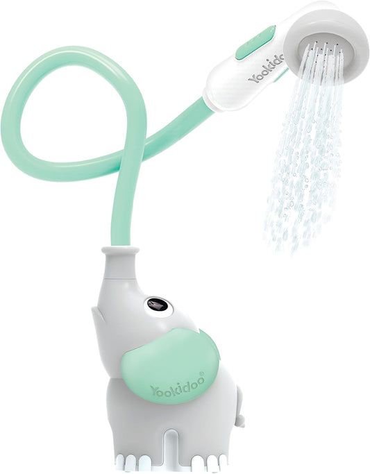 HotYookidoo Baby Bath Shower Head - Elephant Water Pump and Trunk Spout Sprayer - One Handed Flow Control for Newborn Babies in Tub Or Sink (Turquoise)
