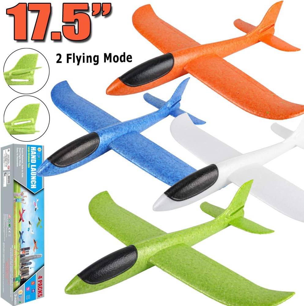 Hot BooTaa 4 Pack Airplane/Flying Toys, 17.5" Large Throwing Foam Plane/Gliders, 2 Flight Mode, Birthday Gifts for Girls Kids 3 4 5 6 7 8 9 10 11 12 Year Old Boys,Outdoor Sport Game Toys