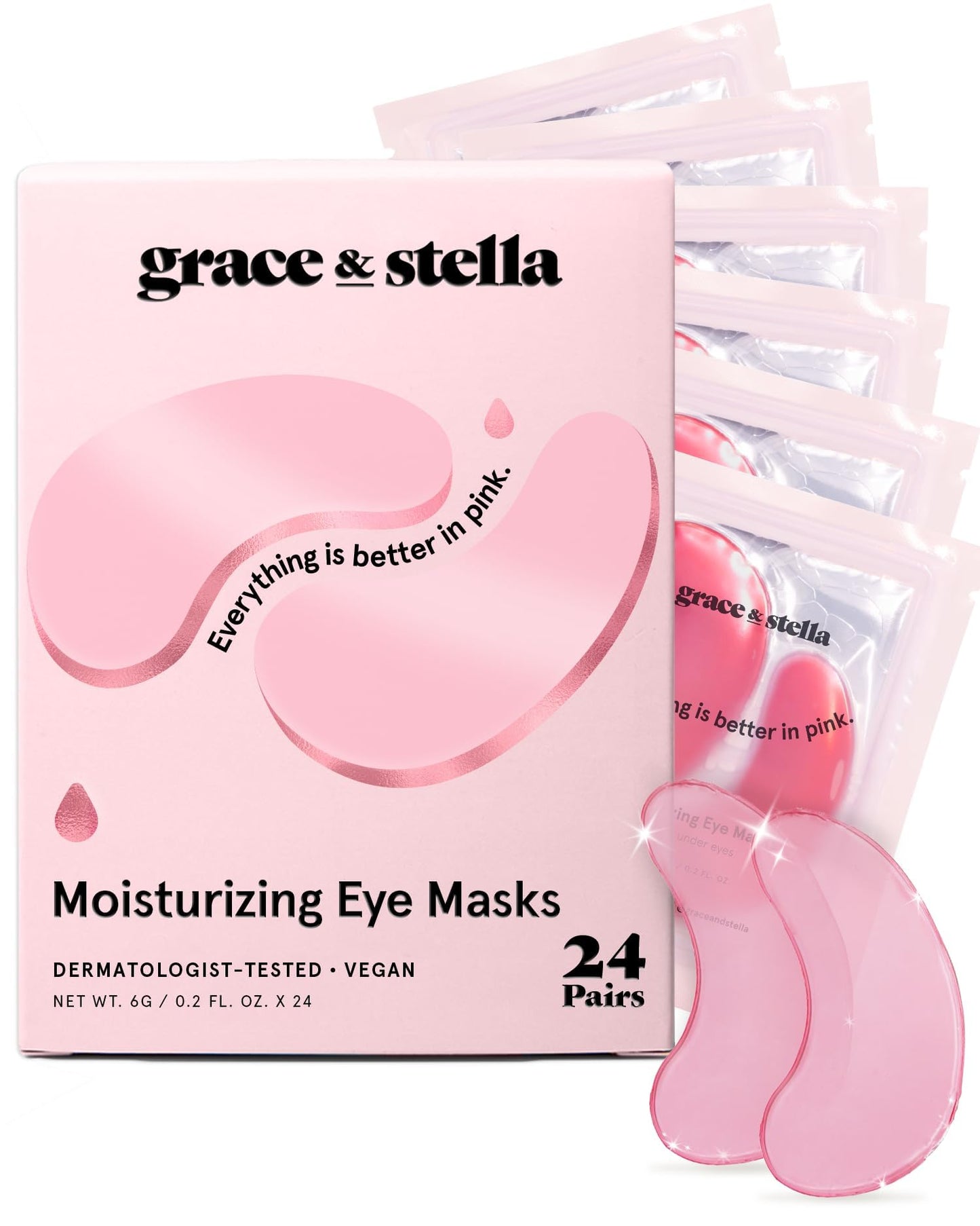 Hotgrace & stella Award Winning Under Eye Mask Reduce Dark Circles, Puffy Eyes, Undereye Bags, Wrinkles, Gel Under Eye Patches, Get Well Gifts for Women - Vegan Eye mask (24 Pairs, Blue)