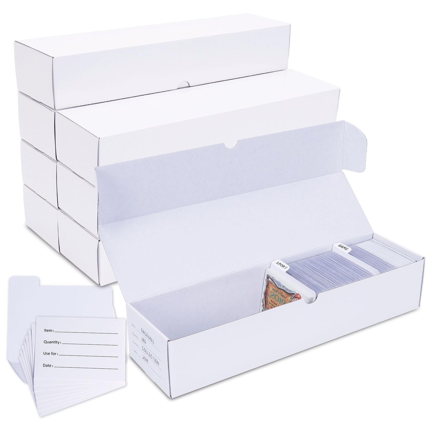 Hot Trading-Card Storage Box, 8-Pack • 1000 Count Corrugated Cardboard Storage Box with dividers & labels for TCG/Magic/Mtg storage and Collection, 14.4 INCH Horizontal
