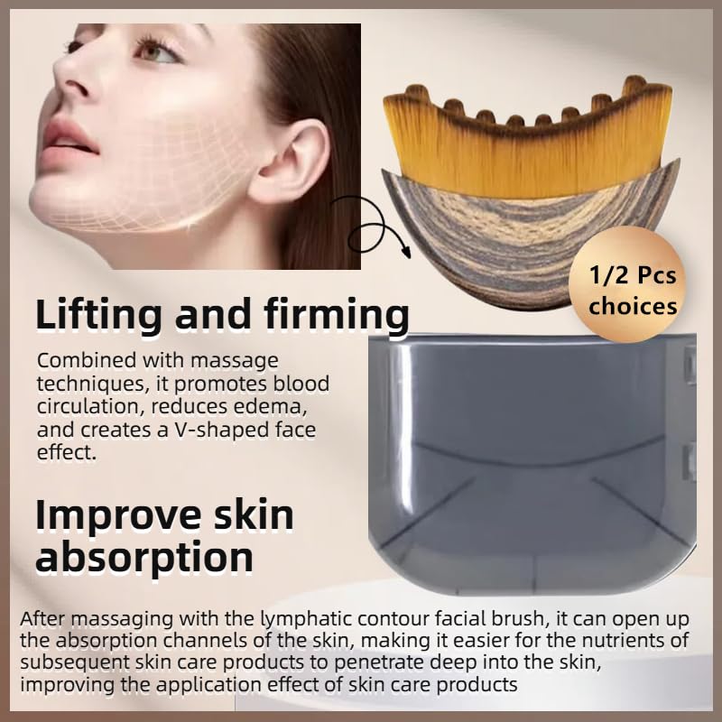 Hot1/2 PCS Lymphatic Contour Face Brush for Sculpting – Anti-Puffiness, Detox & Lift, Improves Skin Glow & Absorption (2 Pcs Contour Face Brush)