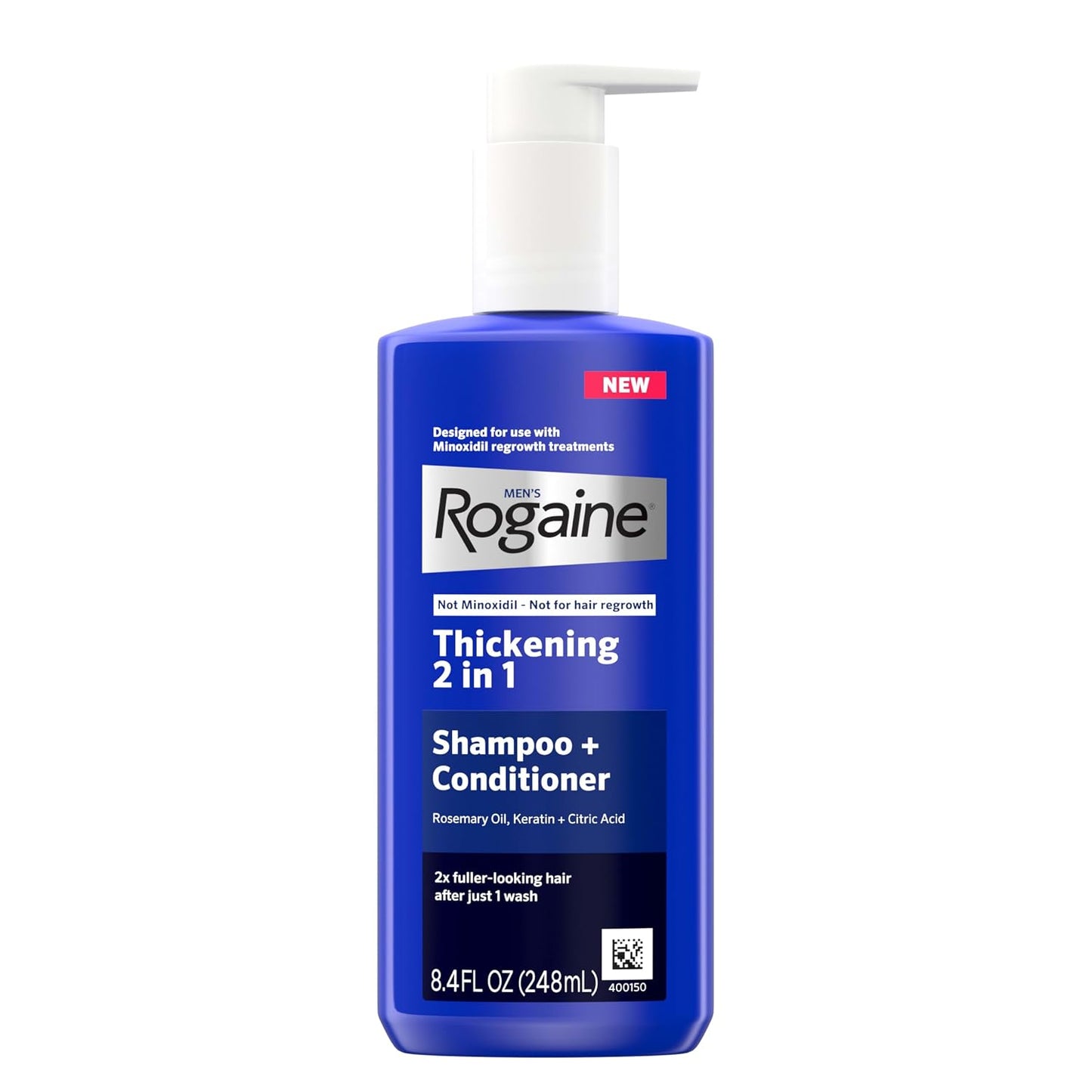 HotRogaine Men's Thickening 2 in 1 Shampoo + Conditioner, Hair Thickening Shampoo & Conditioner with Rosemary Oil, Keratin & Citric Acid Leaves Hair Visibly Thicker, Not Minoxidil, 8.4 fl. oz