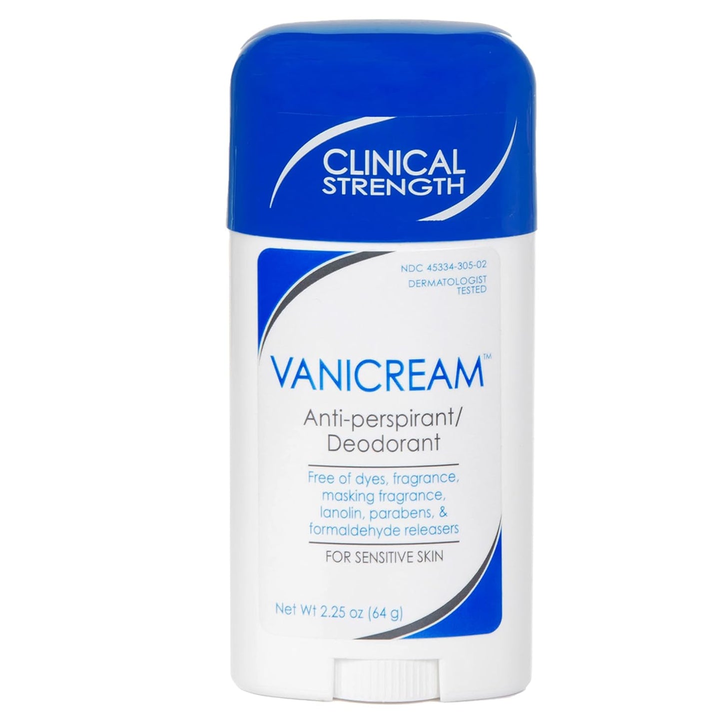 HotVanicream Antiperspirant Deodorant Stick, 2.25 Oz, Formulated without Common Irritants for Sensitive Skin, Clinical Strength with 24-Hour Protection, Reduces Underarm Wetness, Unscented