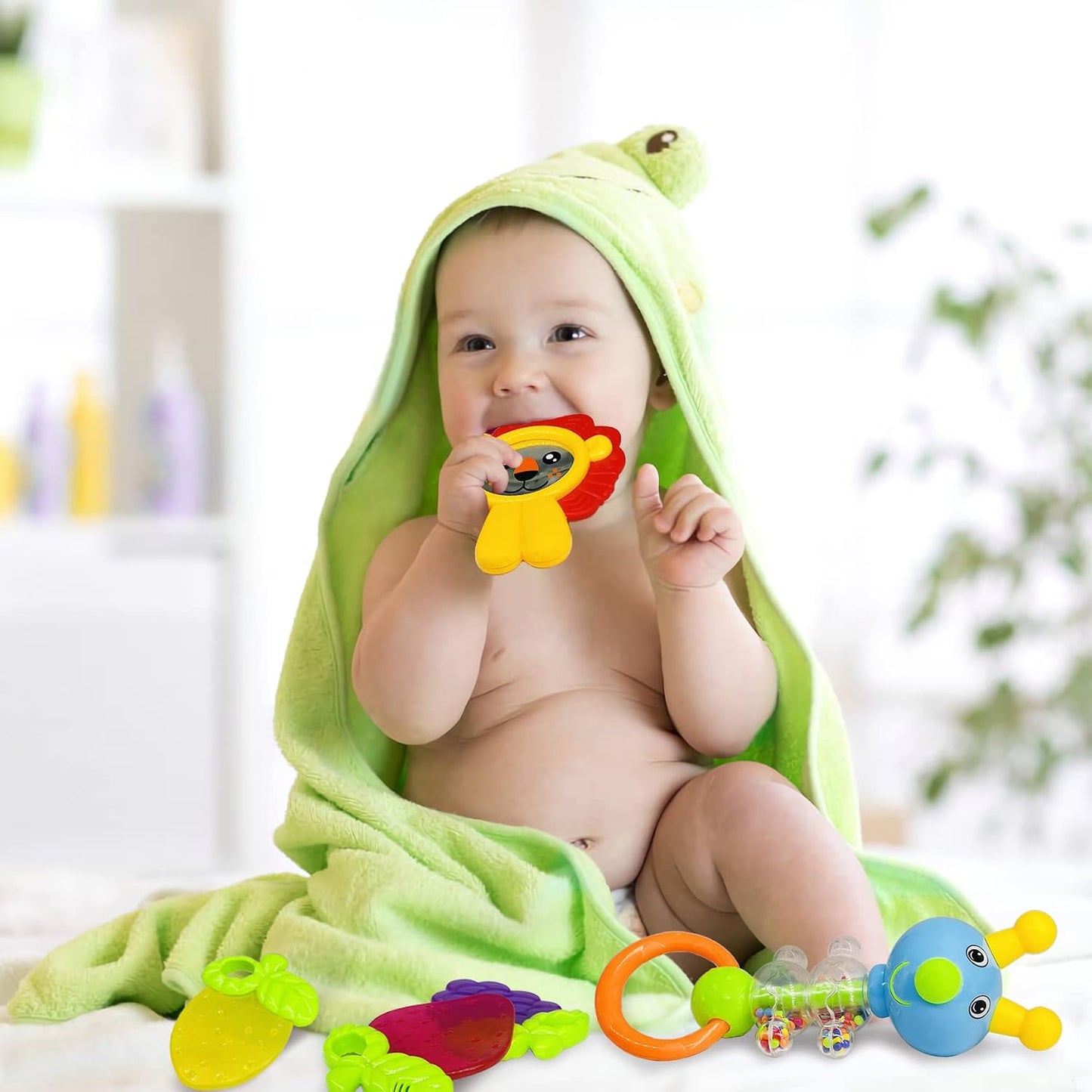 HotAIVIAI Baby Toys 0-6 Months Infant Toys 0-3 Months Infant Rattles Baby Rattle Teether Toy Set with Storage Box Musical rattles for Newborn Boy Girl Gifts Set with Baby's First Rattle Teether (11pcs)
