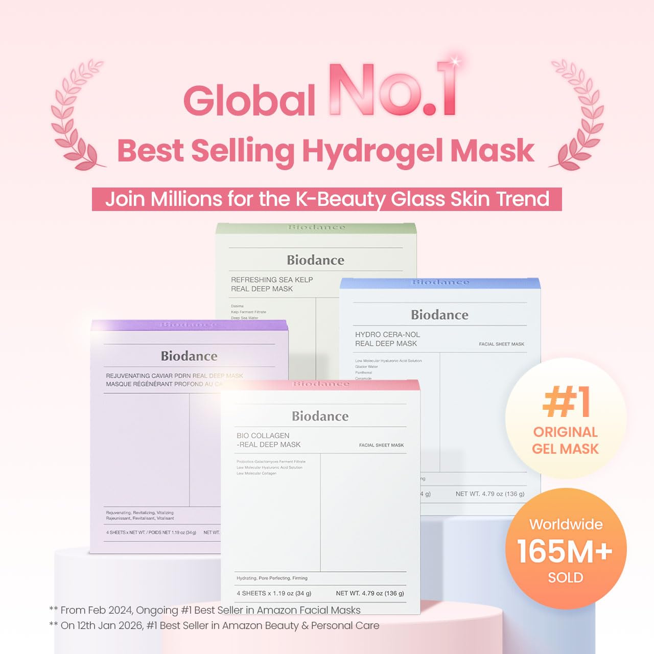 HotBIODANCE Bio-Collagen Real Deep Mask, Hydrating Overnight Hydrogel Face Mask, Pore Minimizing, Elasticity, Plumping, Travel Essentials & Self Care Gifts for Women, Korean Skin Care | 1.19oz(34g) x 4ea