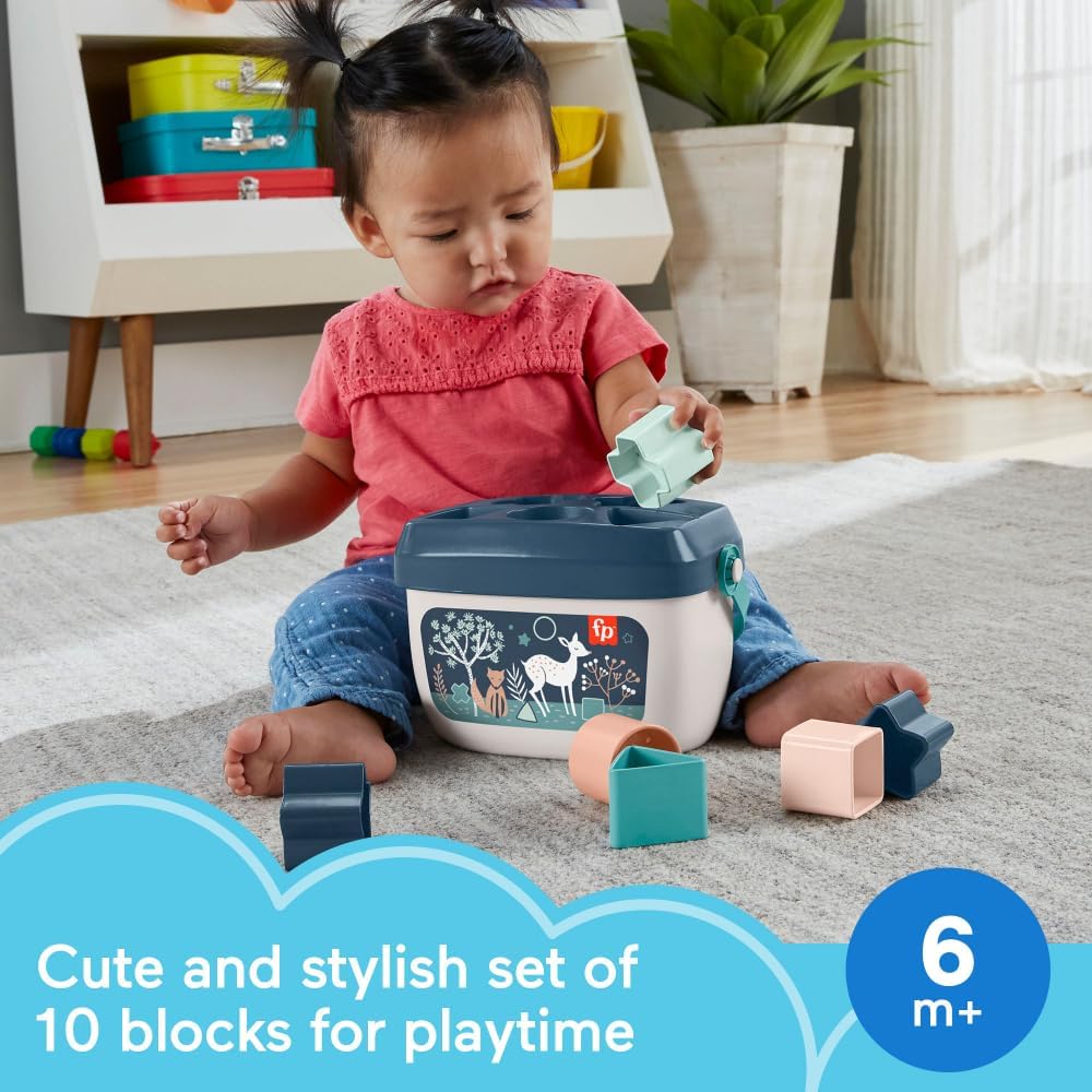 HotFisher-Price Baby’s First BlocksToy Set, Navy Fawn | Stacking Toy, 10 Shapes & Storage Bucket, Sorting Play, Infants Ages 6+ Months (Amazon Exclusive)