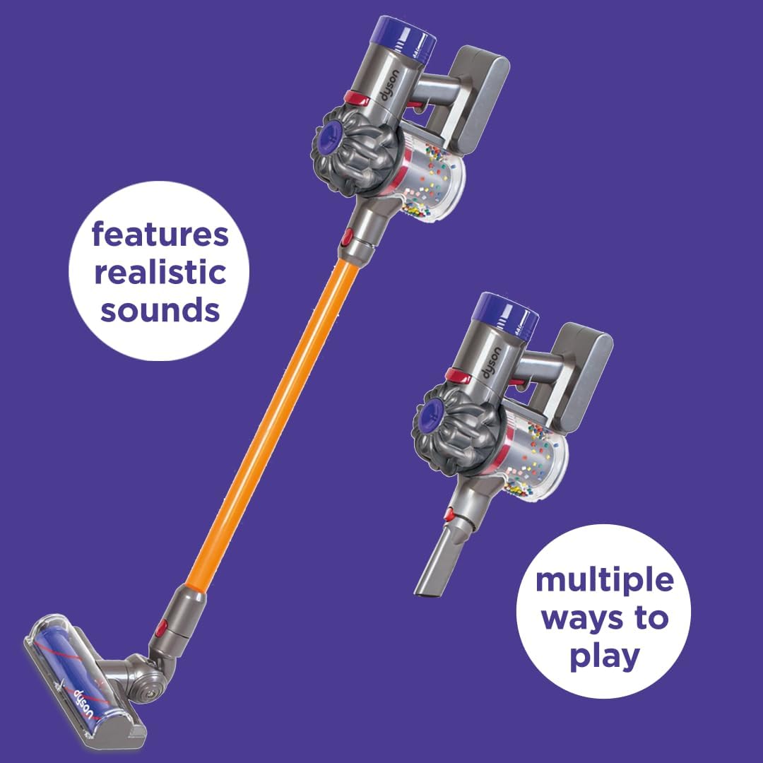 HotCasdon Dyson Cordless Vacuum Interactive & Officially Licensed Toy Dyson Vacuum for Children Aged 3+ Realistic Role-Play Fun, Purple and Orange