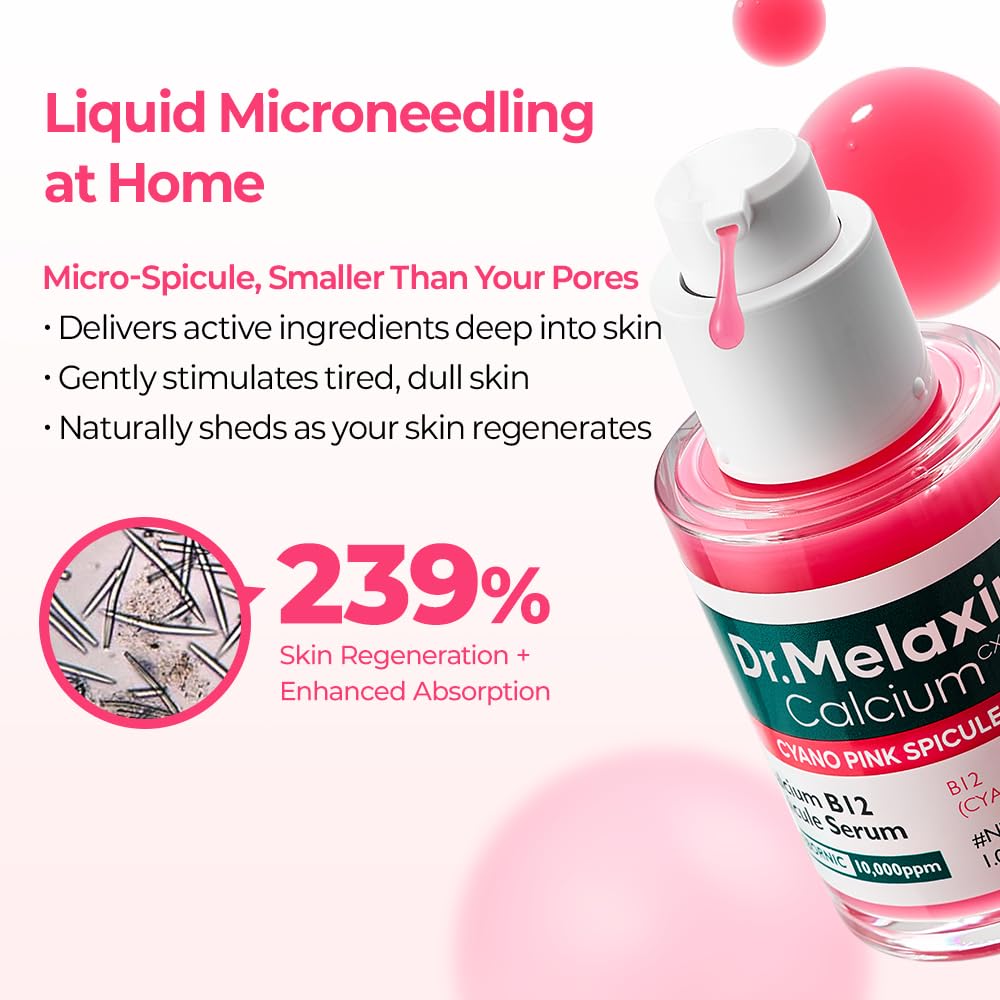 HotDr.Melaxin Cyano Pink Spicule Serum with Vitamin B12, Liquid Microneedle Facial Treatment for Enlarged Pores, Niacinamide for Texture Refining & Renewal, 1.01 fl.oz