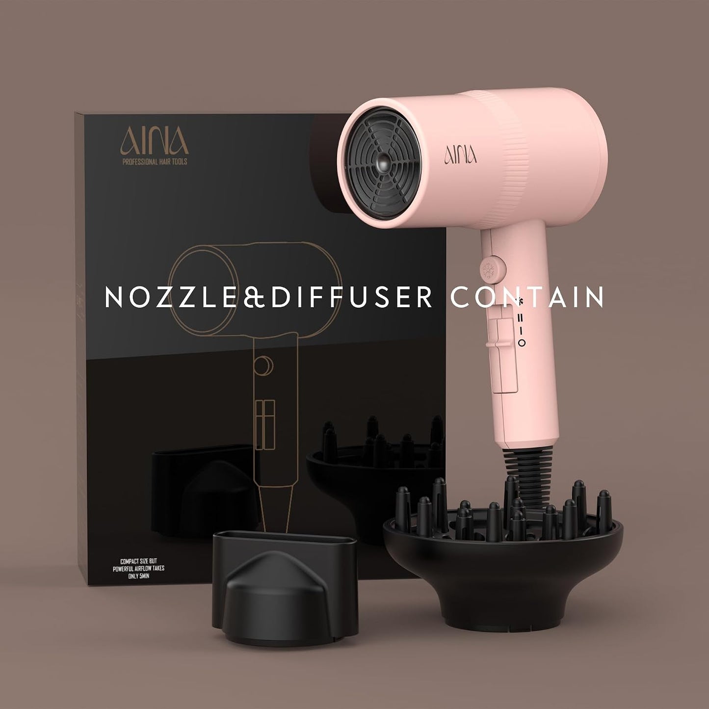 HotAINA Diffuser Hair Dryer Full-Featured Blow Dryer 110V/1600W(Babe Pink) | 3 Heat/2 Speed;Cold shut button;Lightweight;Compact Size;High Temp;Low Airflow;Same Results;Less Expense