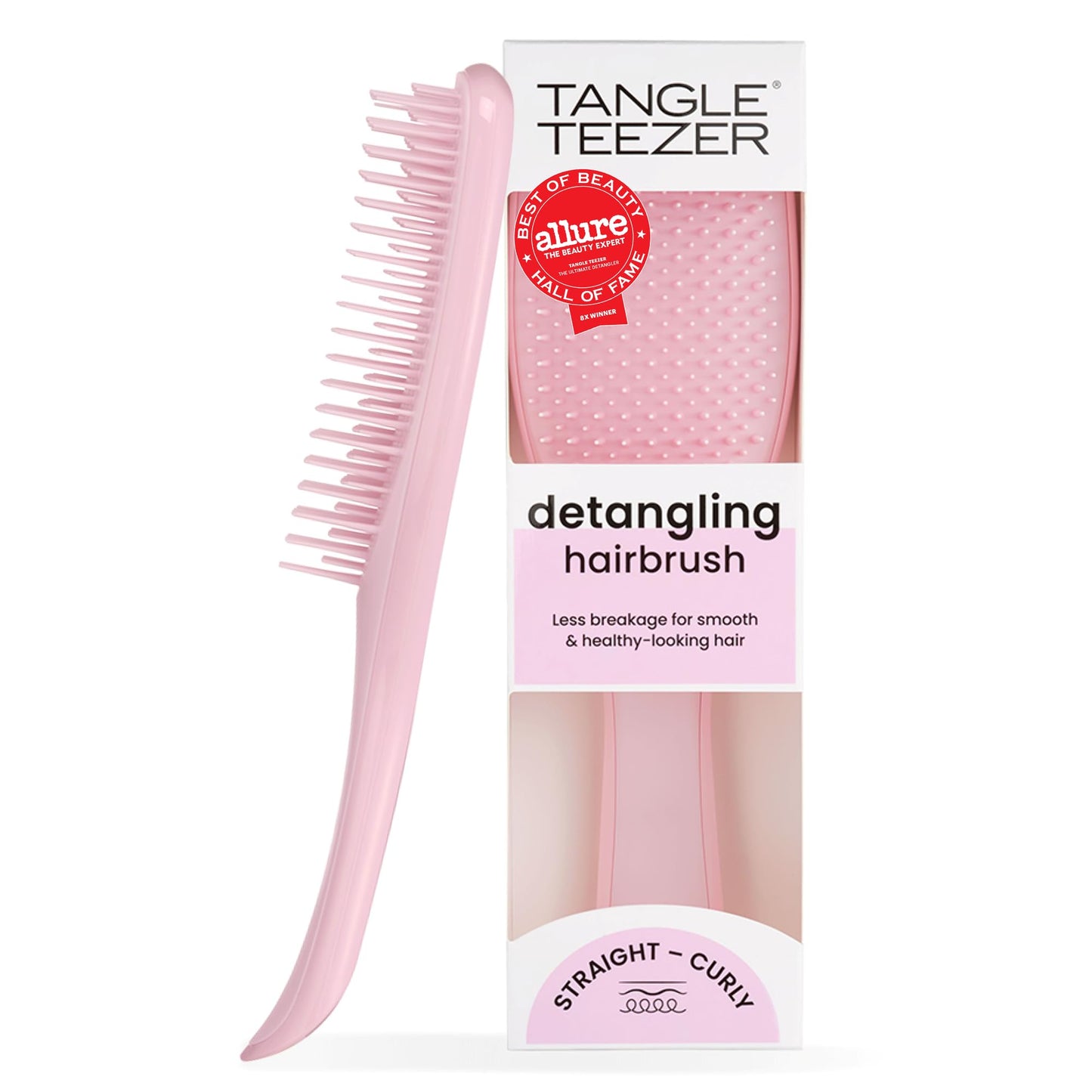 HotTangle Teezer Ultimate Detangler Brush, Straight to Wavy, Millennial Pink | Patented two-tier, regular-flex teeth reduce breakage & split ends on wet or dry hair; Shower-friendly hairbrush for all ages