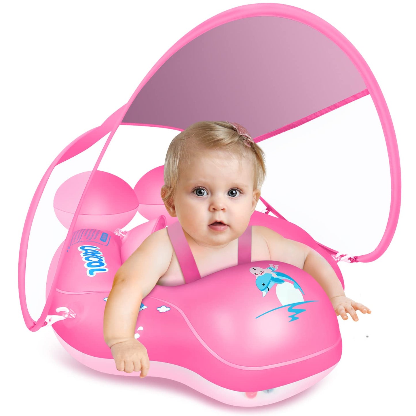 HotBaby Pool Float with Canopy UPF50+ Sun Protection, no flip Over Inflatable Baby Float for Baby 3-36 Months, Skin Protect Toddler floaties for Boys and Girls