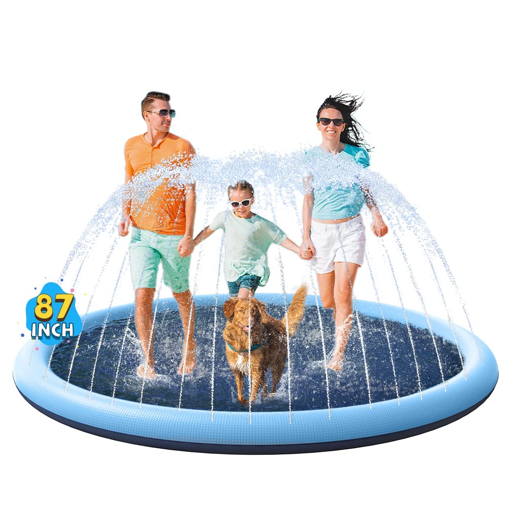 HotVISTOP 67" Non-Slip Splash Pad for Kids and Dogs, Thickened Sprinkler Pool for Toddlers, Outdoor Backyard Water Toys, Fun Fountain Play Mat for Babies, Children & Pets Blue
