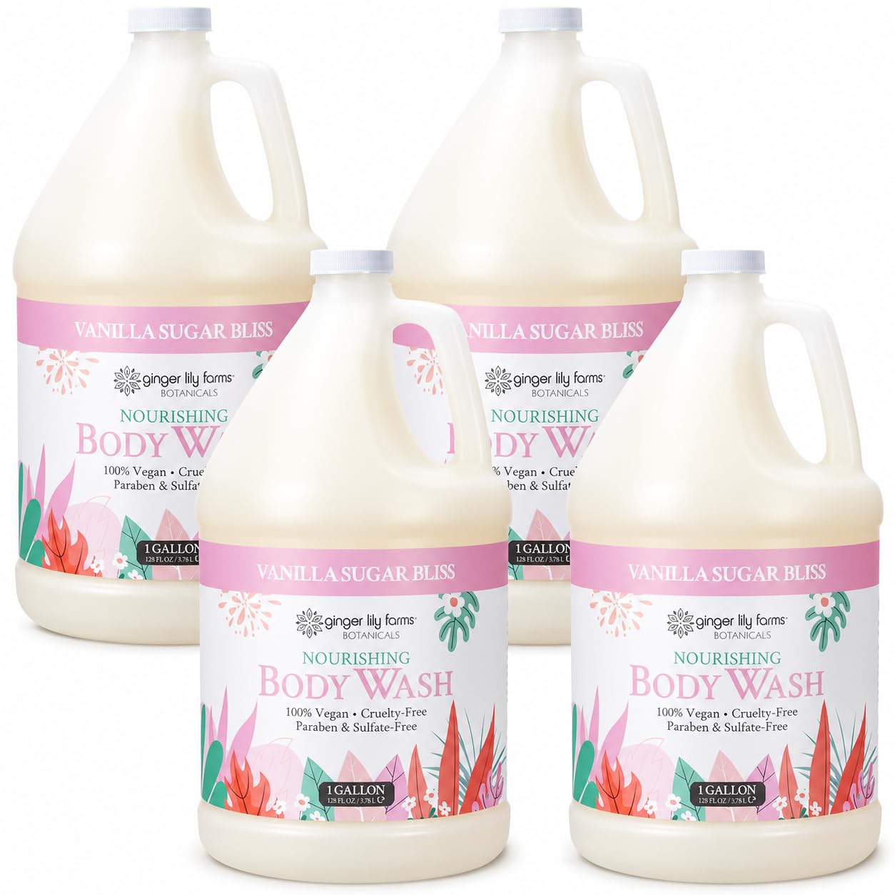 HotGinger Lily Farms Botanicals Nourishing Body Wash, Island Tranquility, 100% Vegan & Cruelty-Free, Green Tea Lemongrass Scent, 1 Gallon Refill (128 fl. oz.)