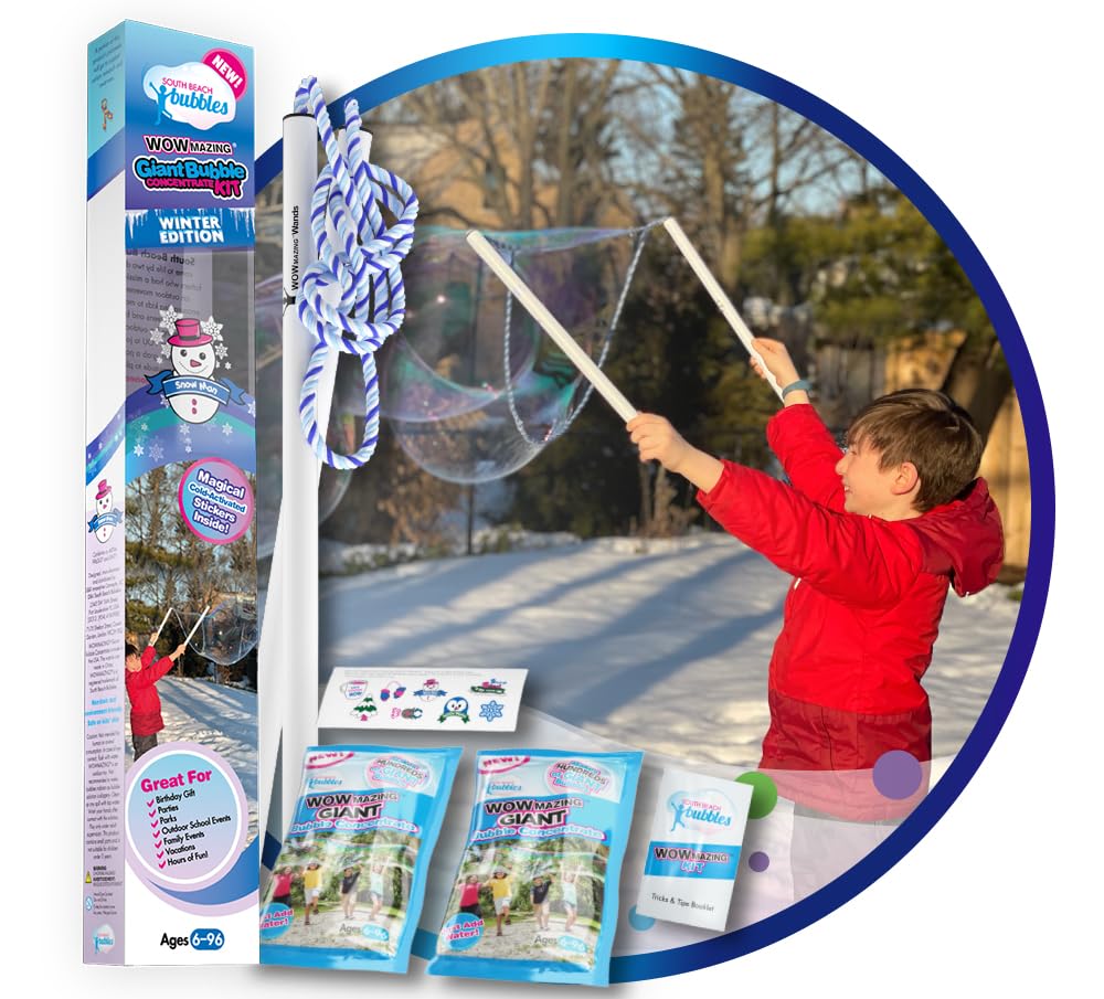 Hot WOWmazing Giant Bubble Wands Kit: (4-Piece Set) | Incl. Wand, Big Bubble Concentrate and Tips & Trick Booklet | Outdoor Toy for Kids, Boys, Girls | Bubbles Made in The USA