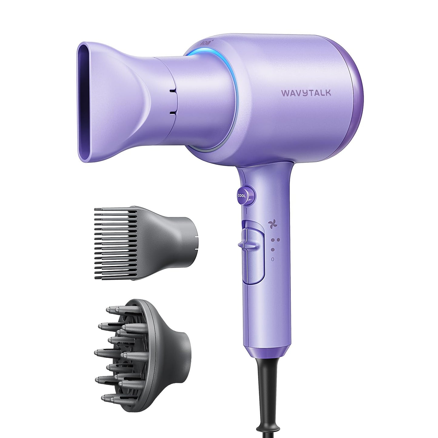 HotWavytalk Blown Away Ionic Hair Dryer with Diffuser for Curly Hair | 1875W Fast Drying, 3 Attachments for All Hair Types, Ceramic Healthy Shine, Lightweight & Quiet (Pink)