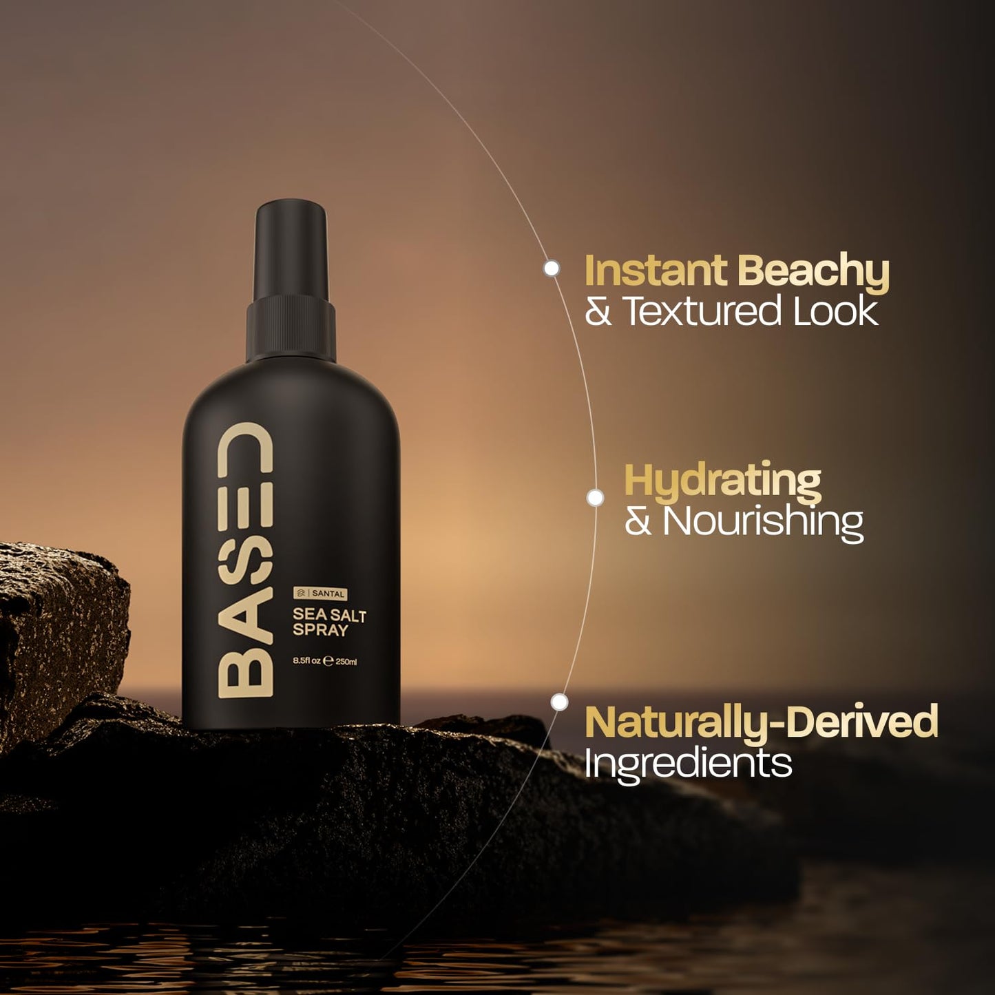 HotBASED Sea Salt Spray, Natural Finish Sea Salt Spray for Hair, Volume & Texture, Infused with Kelp & Vitamin B5, Light & Non-Greasy, Paraben Free, No Drying Alcohols, 8.5 oz (Pack of 1)