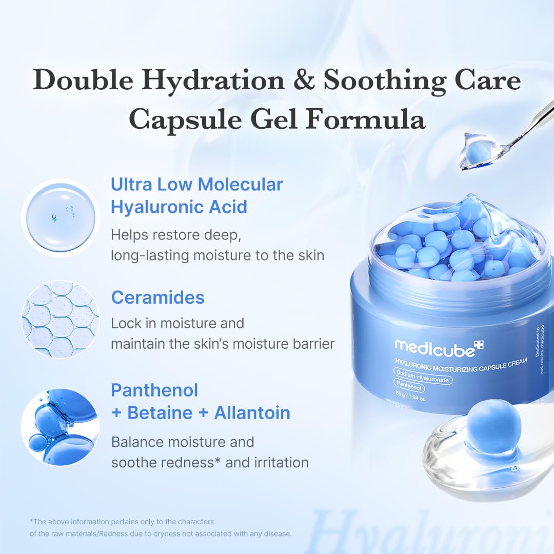 Hotmedicube Capsule Cream with Hyaluronic Acid | 120H Lasting Hydration, Barrier Care, Calming Daily Facial Moisturizer For All Skin Types | Panthenol & Ceramides | Korean Skincare, 1.94 oz
