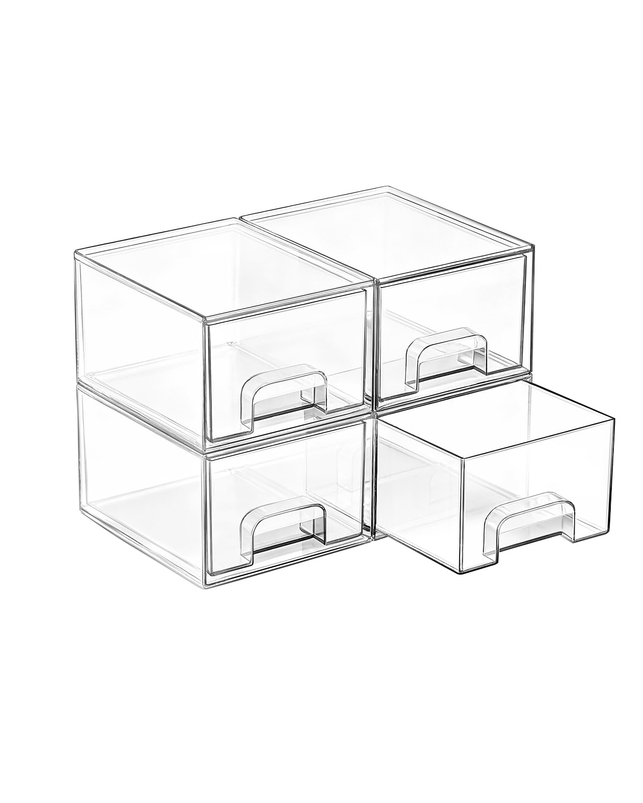 HotVtopmart 4 Pack Small Clear Stackable Storage Drawers,Acrylic Bathroom Makeup Organizer,Plastic Storage Bins for Vanity, Undersink, Kitchen Cabinets, Pantry, Home Organization