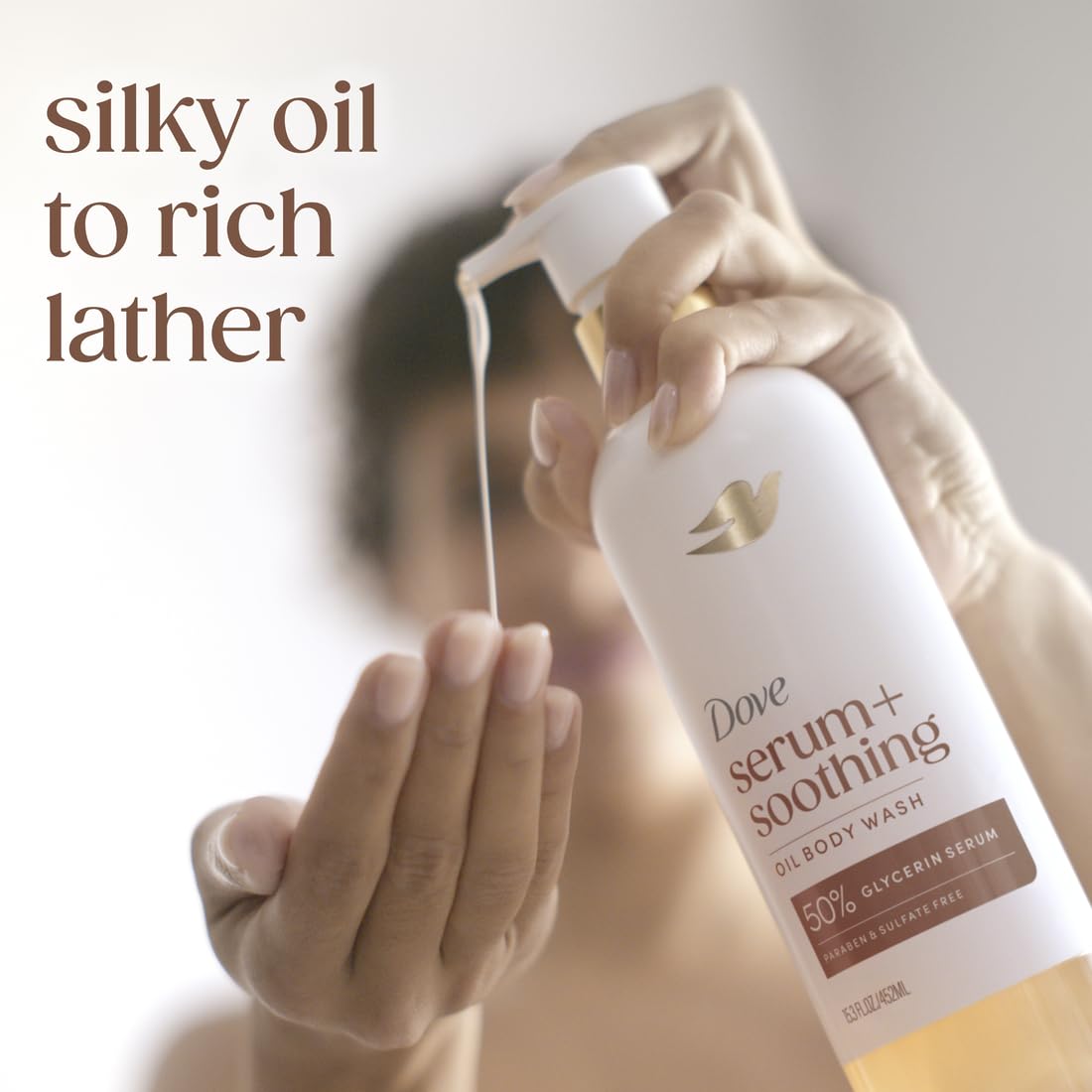 HotDove Serum+ Shower Oil Body Wash with Glycerin Serum, Almond Oil & Sandalwood, Soothing Hydrating Cleanser, 15.3 fl oz