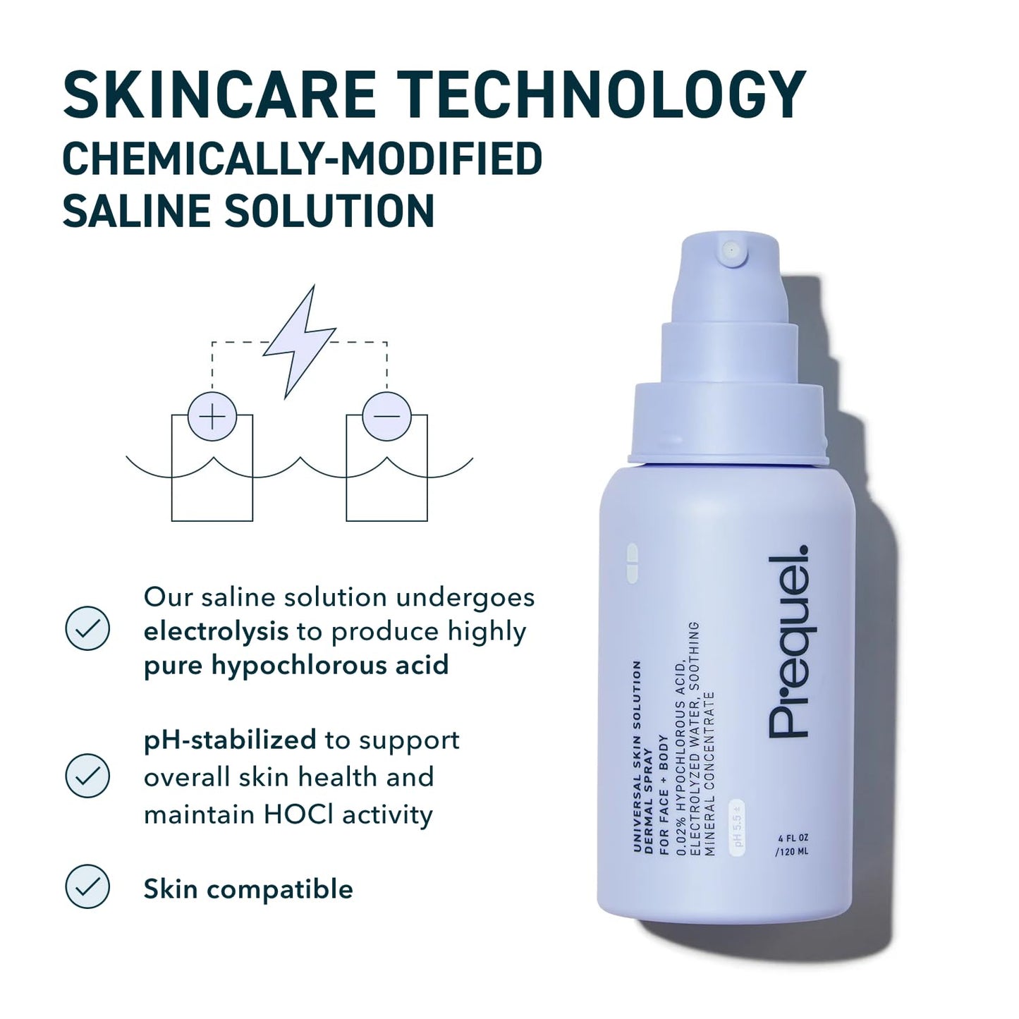 HotPrequel Skin Universal Skin Solution Hypochlorous Acid Spray for Face and Body. Fine Mist HOCL Facial Cleanser and Dermal Spray with Minerals & Electrolyzed Water - pH-Stabilized Care. 4oz