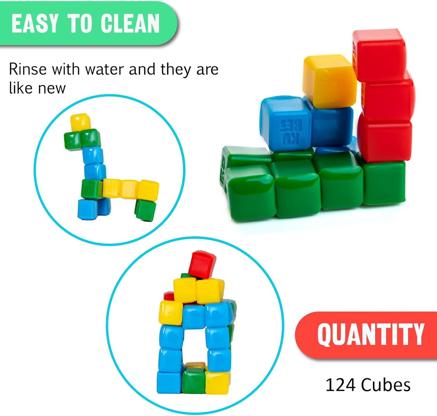 Hot StickiKubes 125-Pack, 4 Colors, Mini Sticky Stacking Cubes, STEM Blocks | Plastic Tub for Easy Storage, Sticks to Any Surface, Non-Toxic, Ages 4+