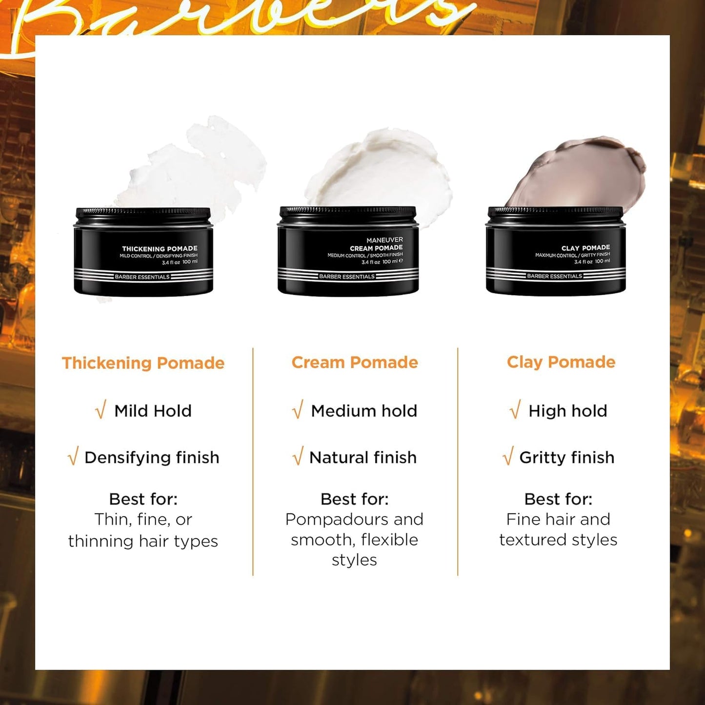 HotRedken Brews Cream Pomade For Men - Provides Medium Hold With Natural and Smooth Finish With Low Shine, For All Hair Types