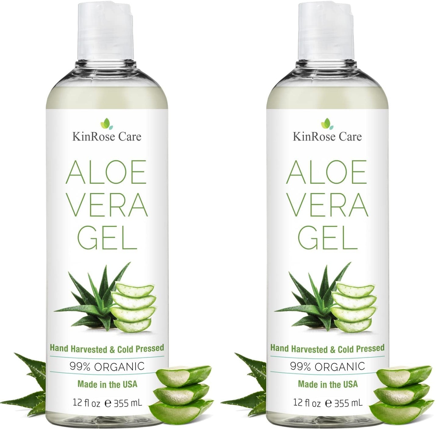 HotKinRose Care, 12oz Aloe Vera Gel for Face, Skin, Hair & Sunburn Relief - From Pure Organic Aloe Vera (99%) - Cold Pressed, Vegan, Unscented - Made in USA.