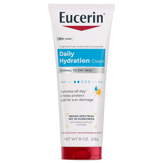 HotEucerin Daily Hydration Broad Spectrum SPF 30 Sunscreen Body Cream for Dry Skin, Fragrance Free Sunscreen Moisturizer, 8 Oz Tube