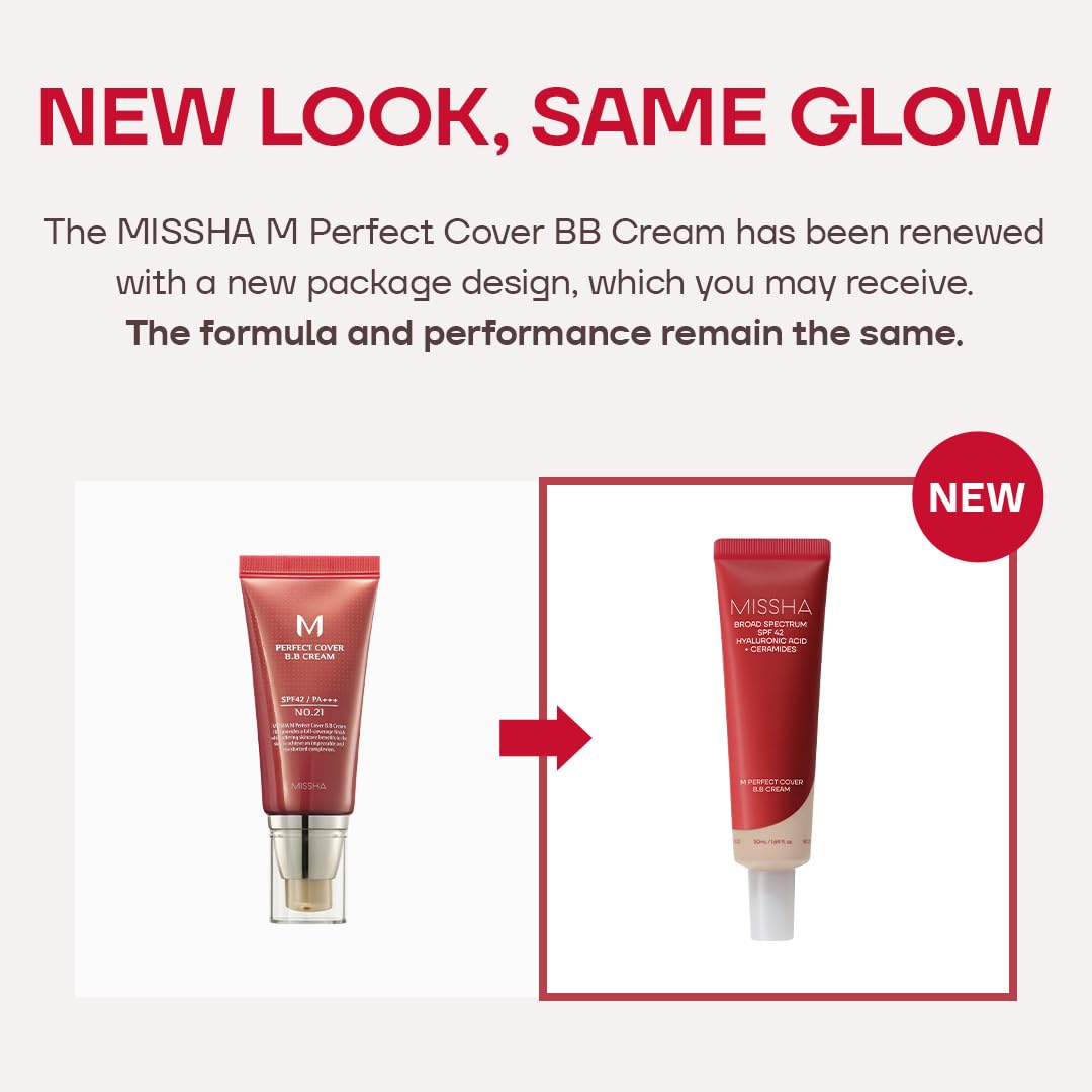 HotMISSHA M Perfect Cover BB Cream No.27 Honey Beige - Medium with Neutral/Warm Undertone SPF 42 PA +++ 1.69 Fl Oz - Tinted Moisturizer for face with SPF