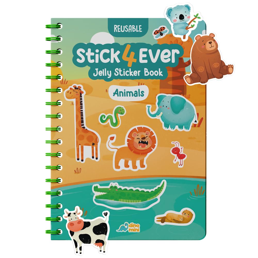 HotStick4Ever Jelly Sticker Book® - for Kids - Waterproof, Easy to Clean Reusable Sticker Book for Toddlers- Reusable Road Trip Activities for Kids - Stocking Stuffers for Toddlers (Animals)