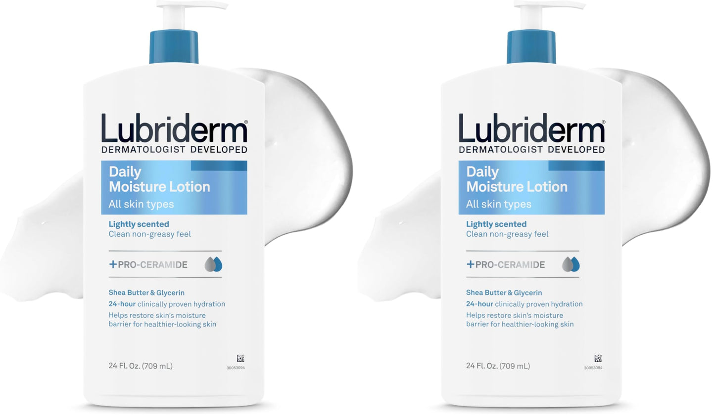 HotLubriderm Daily Moisture Body Lotion + Pro-Ceramide, Body Lotion for Dry Skin, Shea Butter, Glycerin, Lightly Scented Hand Lotion, Non-Greasy 24-Hour Moisturizer, Paraben & Dye Free, 24 Fl Oz