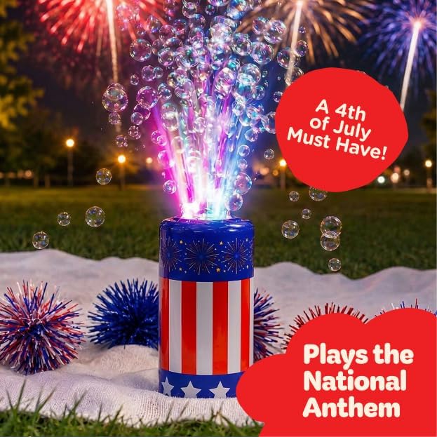 Hot Move2Play Bubble Blower | Bubble Machine | Bubble Toy for Toddlers, Boys and Girls | Indoor & Outdoor | Birthday Party | Summer Fun | Gift for Girls 1, 2, 3, 4+ Years Old (4th of July) (Fireworks)