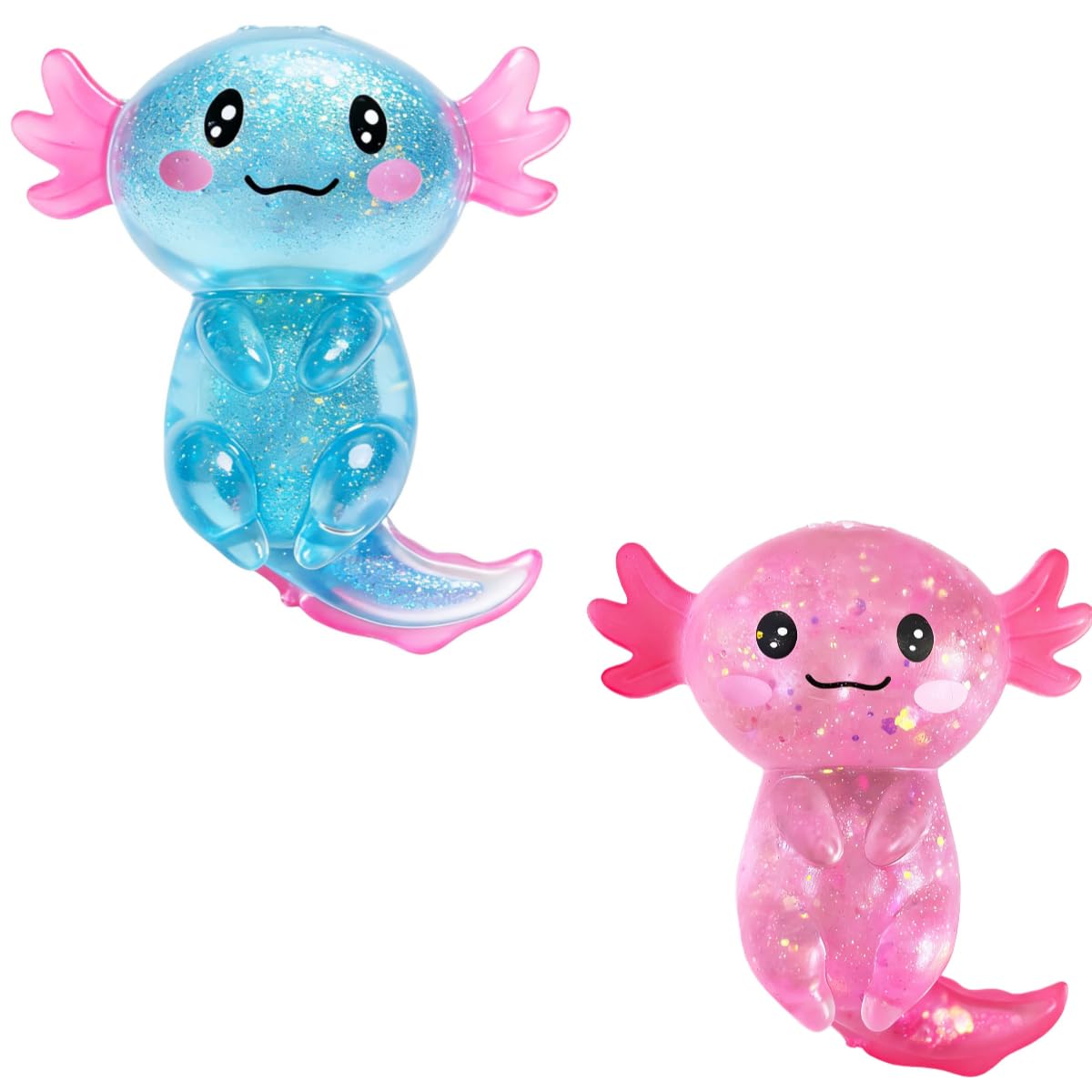 Hot2 Pcs Axolotl Squishy Stress Relief Toy, Stretchy Axolotls Stress Soft Squeeze Sensory Fidget Toys for Kids Adults, Cute Axolotls Squishies Party Favors Classroom (BluePink)