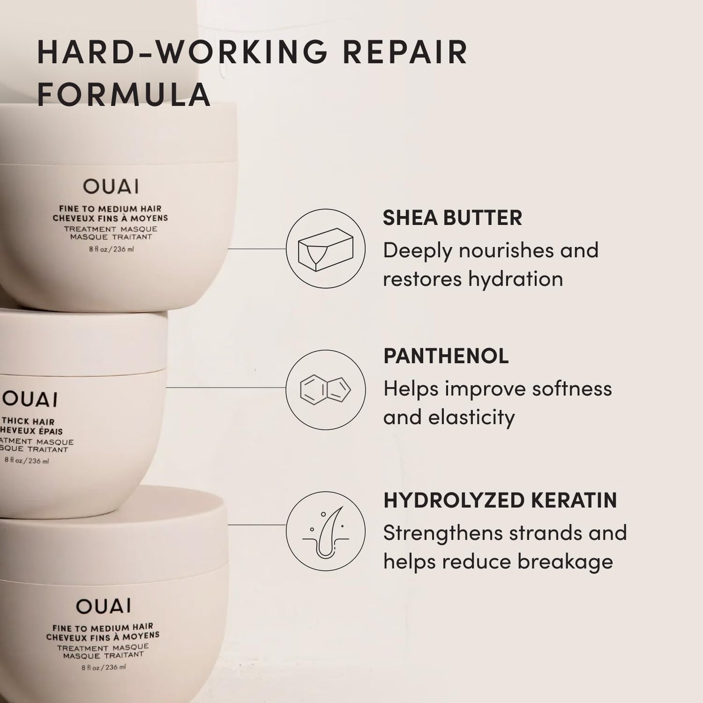HotOUAI Fine to Medium Hair Treatment Mask - Lightweight Deep Conditioning Hair Mask with Shea Butter, Keratin & Panthenol - Helps Hydrate, Fight Frizz, Strengthen & Repair Damage (8 oz)