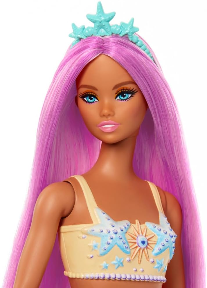 HotBarbie Fantasy Mermaid Doll and Fashions | Pink Fantasy Hair and Headband Accessory, Toy with Starfish-Inspired Bodice and Soft Orange Tail, Ages 3+
