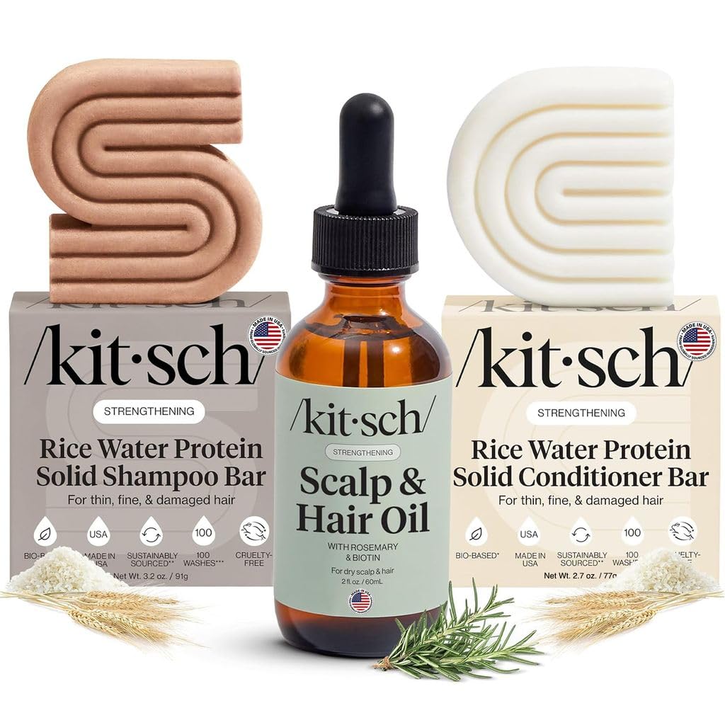 HotKitsch Rice Water Solid Shampoo and Conditioner Set for Hair Growth – 2 pcs | Strengthening Hair Care Duo w/ Rice Protein & Vitamins for Damage Repair – Paraben, Sulfate & Silicone Free, Made in USA