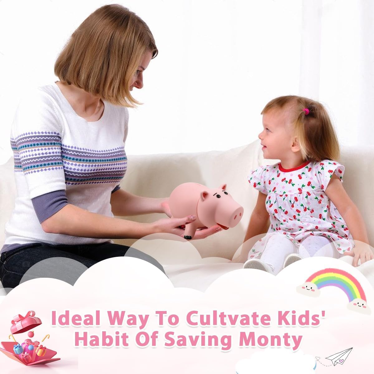 HotPiggy Bank Unbreakable Cute Pink Pig Money Bank Plastic Saving Coin Bank for Kids Christmas Birthday Gift
