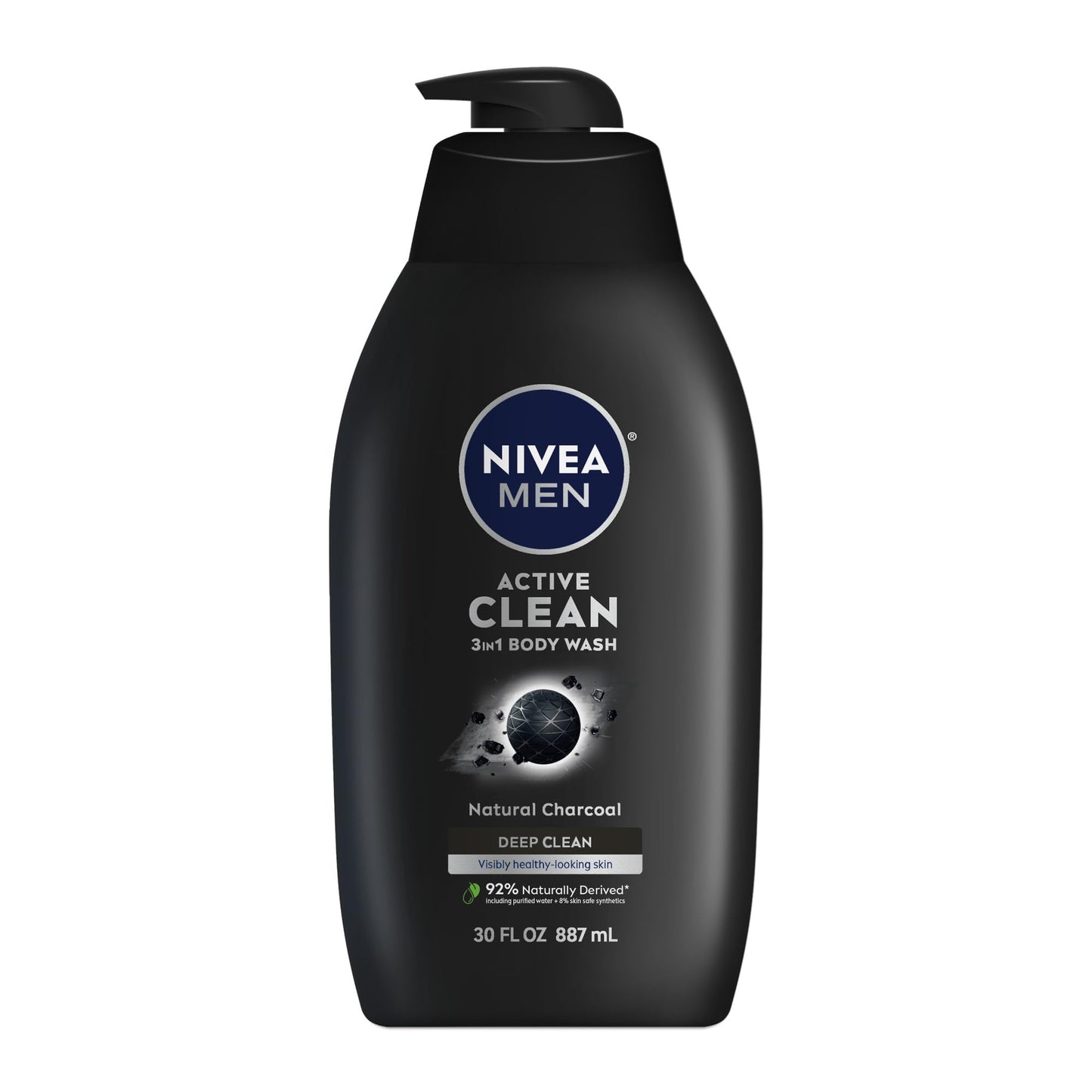 HotNIVEA MEN Real Madrid Limited Edition Design Active Clean Body Wash with Natural Charcoal for Normal to Oily Skin, 3-in-1 Charcoal Body Wash, Face and Hair, 16.9 Fl Oz Bottle, Pack of 3
