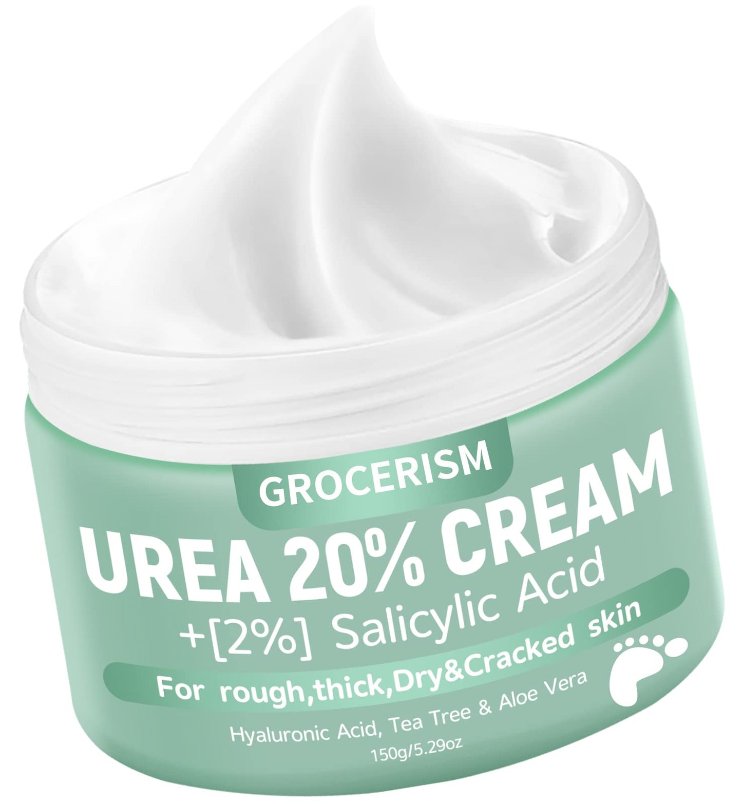HotGrocerism Urea Cream 40 Percent for Feet with 2% Salicylic Acid 5.29 oz || Foot Cream and Hand Cream Maximum Strength for Dry, Rough, Callused Skin, Exfoliating Moisturizer for Heels, Elbows and Knees