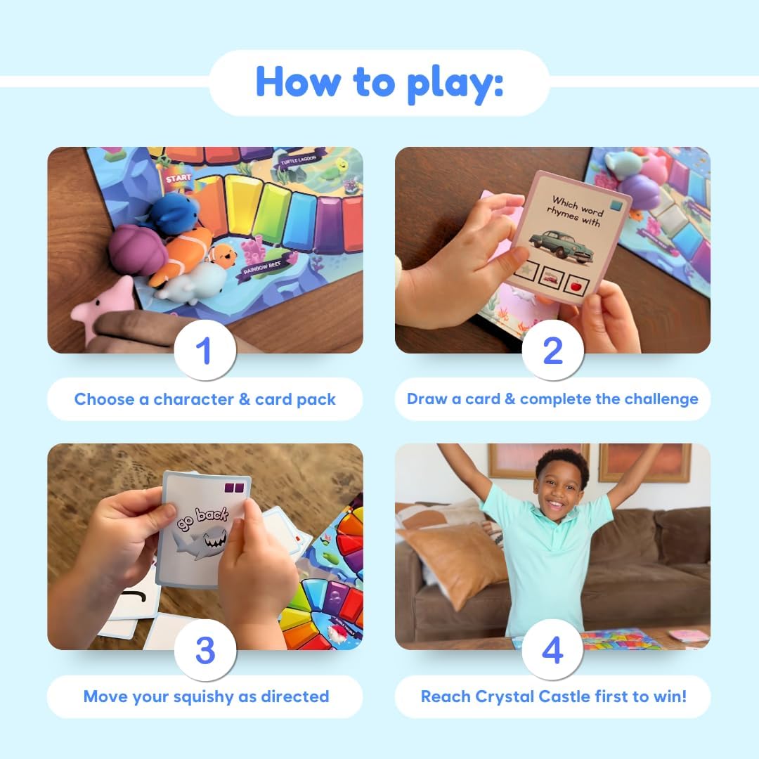 HotThe Fidget Game SquishyLand in Rainbow Reef - Educational & Phonics Kindergarten Learning Activities for Children in Pre-K to 2nd Grade - Mochi Squishy Toys Set with Board Game (2-6 Players)