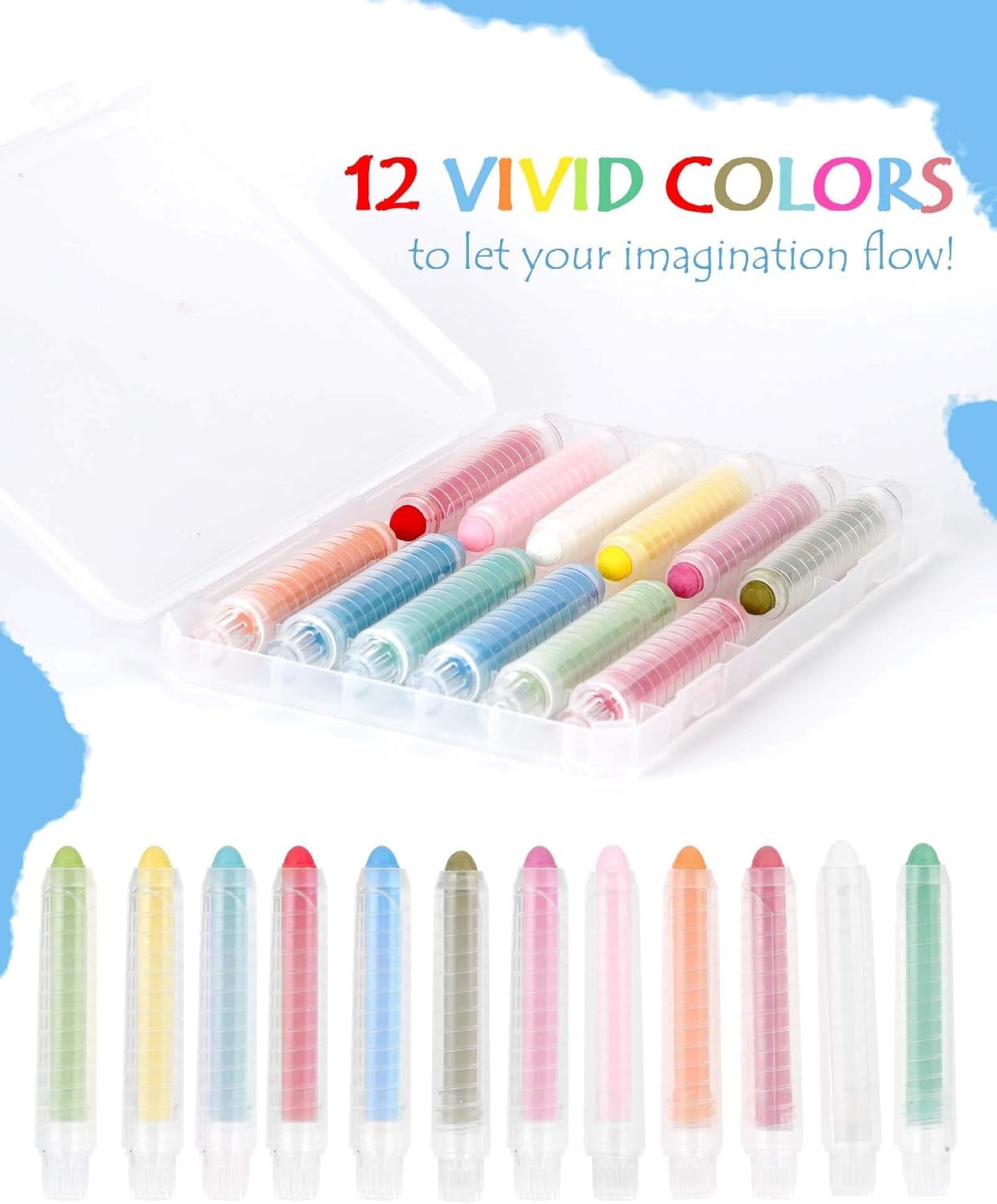 HotNewFamily Dustless Chalk for Kids with Holder, 12 Colors Non-Toxic Chalkboard Chalk, Mess-Free Drawing Chalk for Toddlers, Blackboard, Easel Board, Classroom & Home Art Supplies