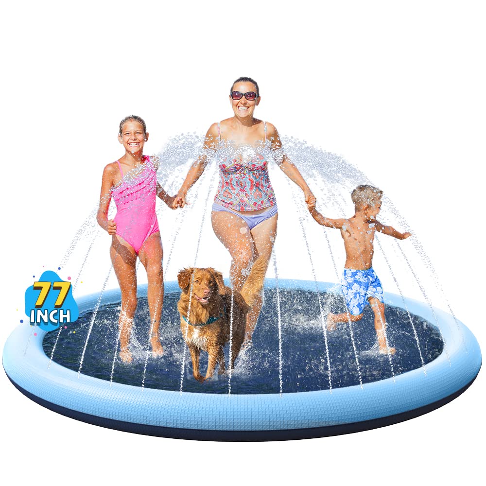 HotVISTOP 67" Non-Slip Splash Pad for Kids and Dogs, Thickened Sprinkler Pool for Toddlers, Outdoor Backyard Water Toys, Fun Fountain Play Mat for Babies, Children & Pets Blue