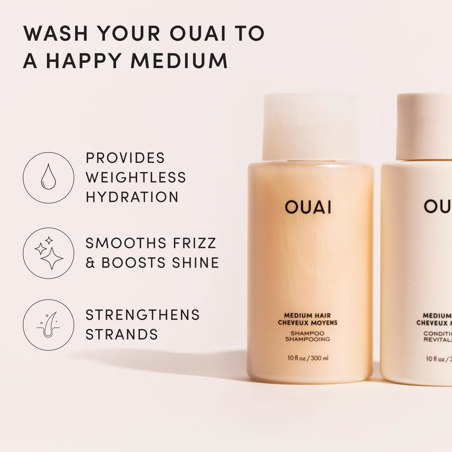 HotOUAI Medium Hair Shampoo and Conditioner Set - Sulfate-Free Shampoo and Conditioner for Women & Men - Made with Keratin, Shea Butter & Avocado Oil - Free of Parabens & Phthalates (10 Fl Oz)